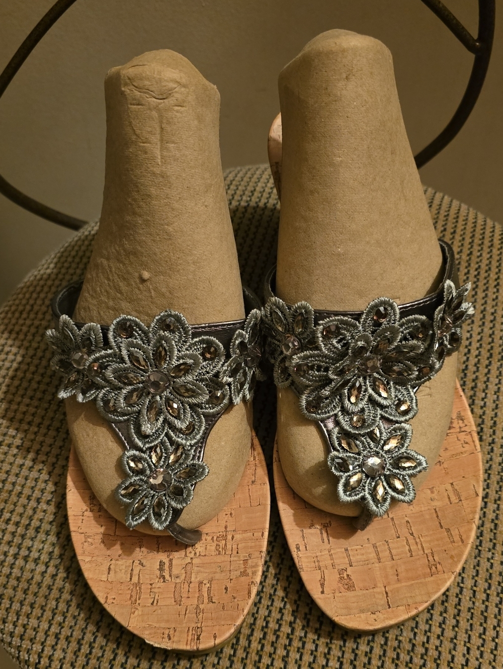 Nicole Gray Floral Embellished Thong Sandals